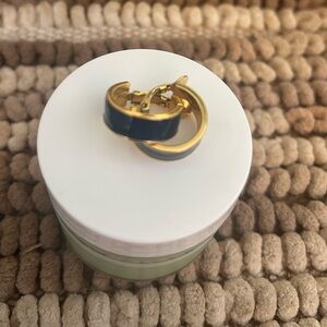 Vintage Sarah Coventry Elegant Gold and Navy Hoop Clip Earrings